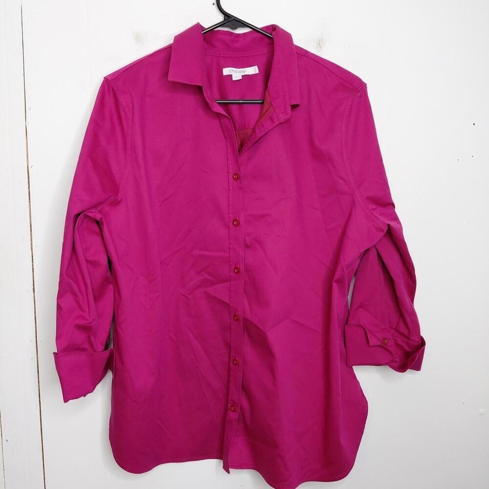 Chicos Top Womens Size 2 12 Button Up Magenta Career Office Workwear Corpcore